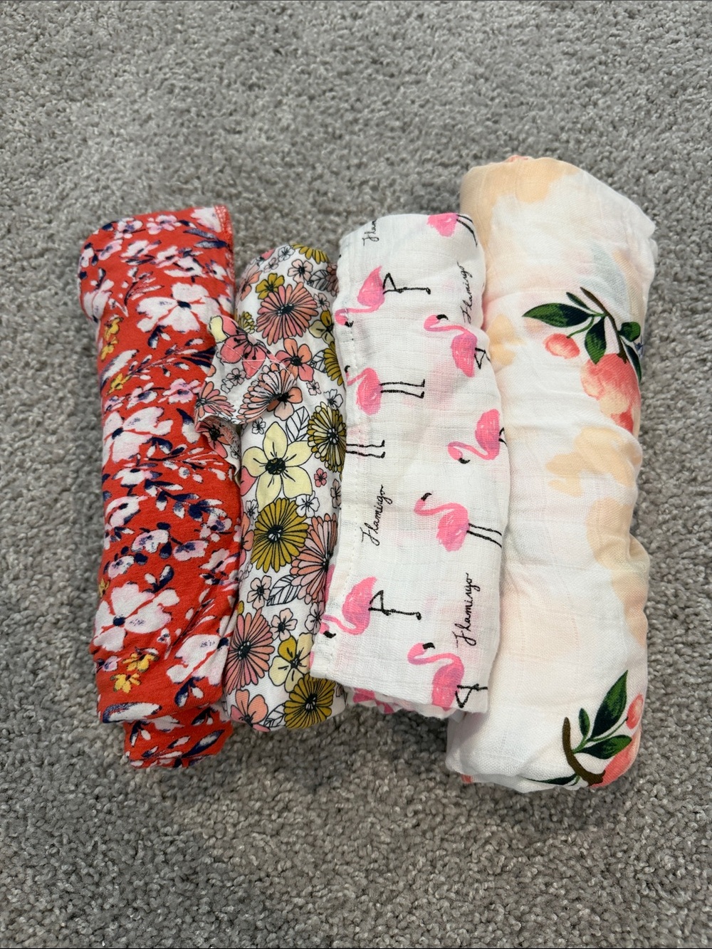 Floral & Flamingo Muslin Swaddle Blankets - Pink/Coral/White